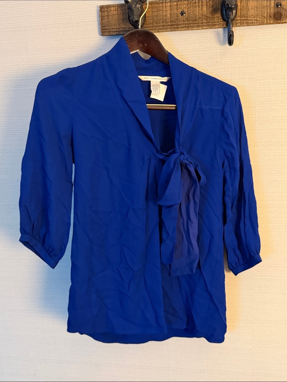 Diane Von Furstenberg Cobalt Blue Tie-Neck Blouse